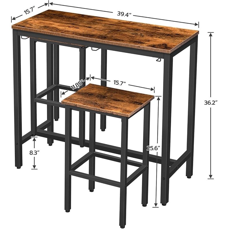 Space Saving Bar Table Set W/ Hangable Stools Dining Kitchen & Breakfast New