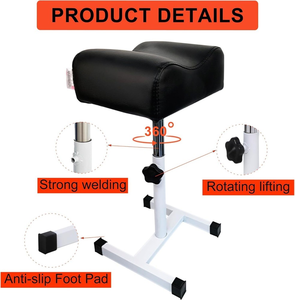 Adjustable Pedicure Stand Stool with Comfortable PVC Leather Cushion - Black