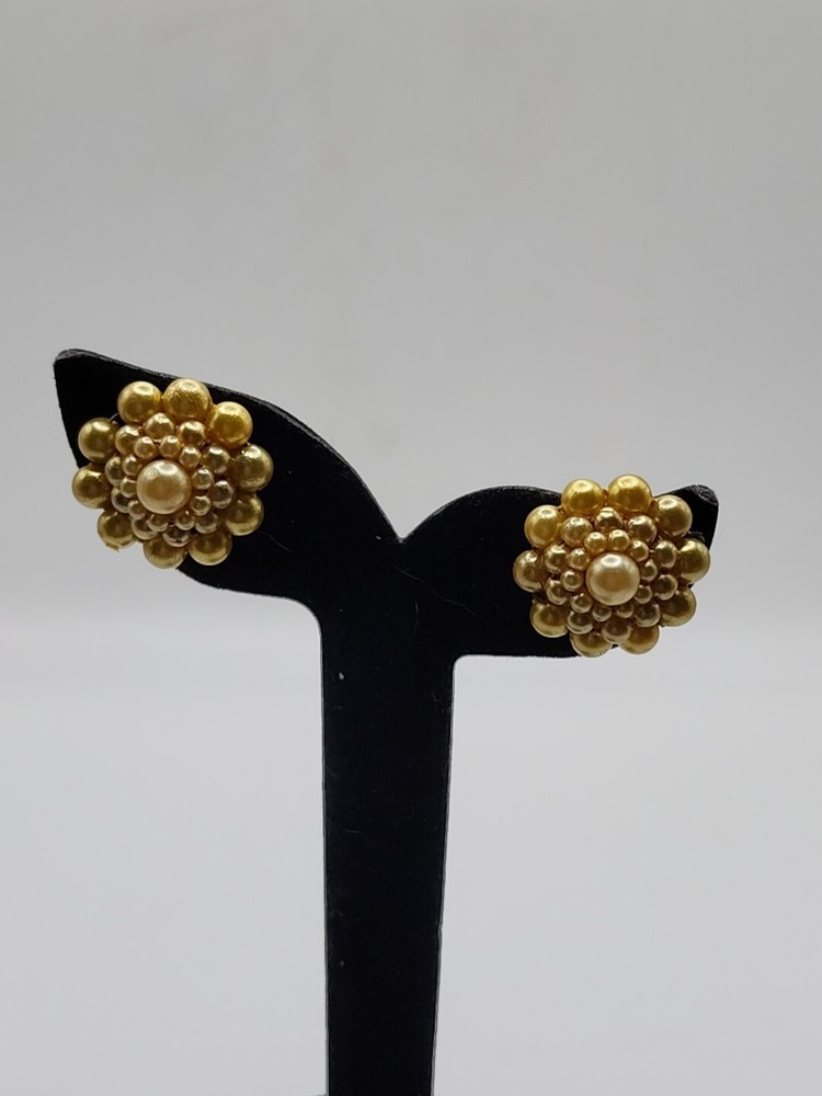 Vintage Screw-back Earrings .75" Bead Cluster Yellow Unsigned 1950-1960