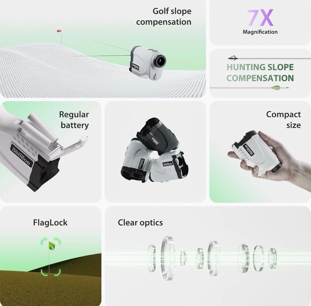 Compact Golf Rangefinder 1200Yds 7X Precision Slope Continuous Scan
