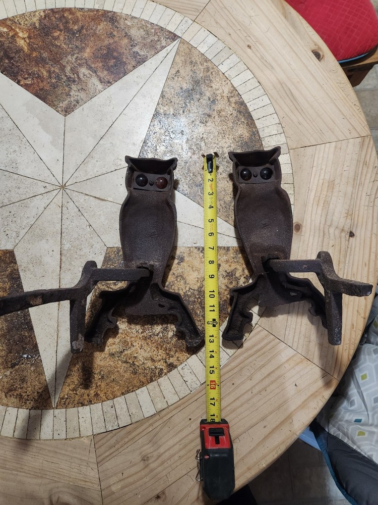Antique Cast Iron Owl Andirons