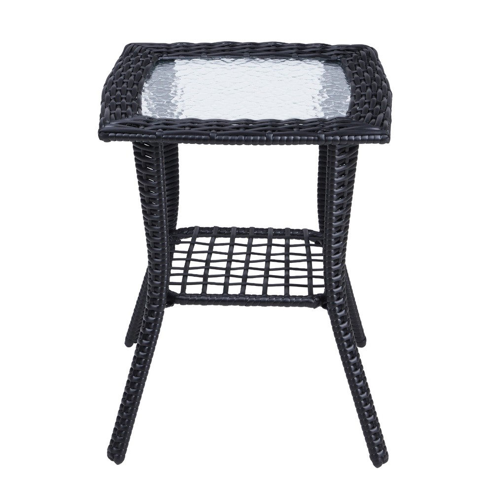 Outdoor Patio Coffee Table Side Table with 2-Tier Storage Shelf PE Wicker Table