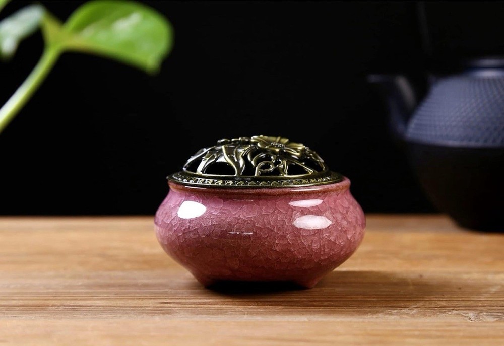 Ceramic Incense Burner with Stick Holder + Insulation use for Violet