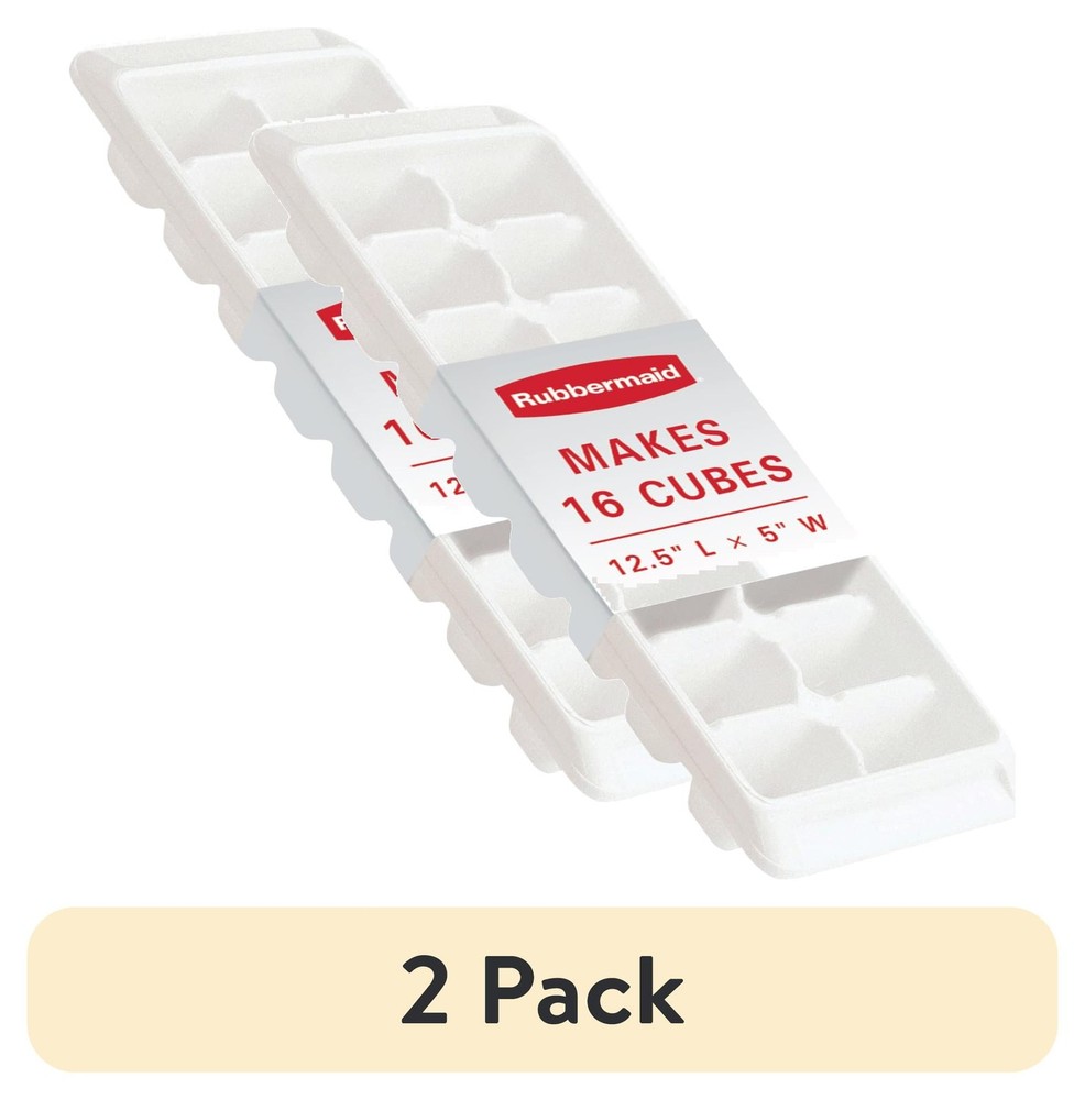 (2 pack) Rubbermaid® Quick Release Ice Cube Tray, Plastic, White, Rectangular