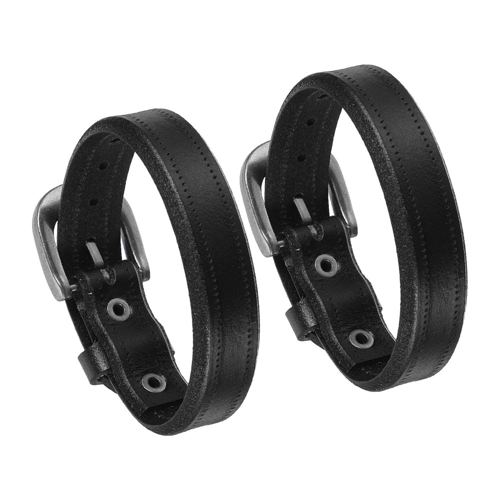 Plain Buckle Bangle Leather Bracelets Leather Snap Bracelets, Black 2Pcs