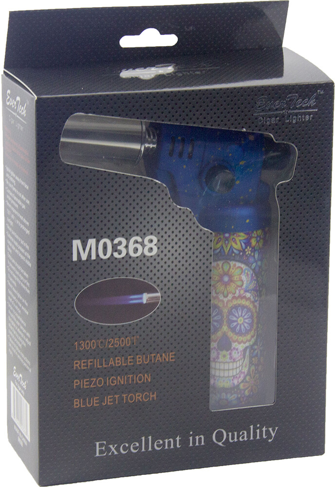 Ever Tech Double Table Torch Lighter Adjustable Flame Refillable Candy Skull BL
