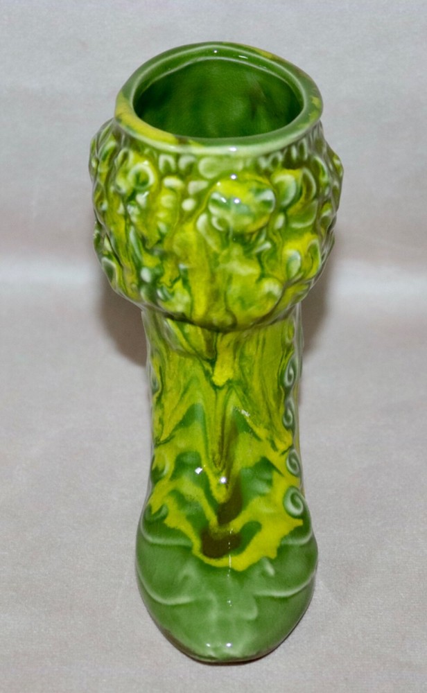 Green & Yellow Glazed Victorian Boot 5.5” Ceramic Planter ~ Vase