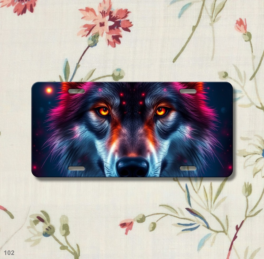 Hyperrealistic Wolf License Plate Your Text Auto Tag Special Gift