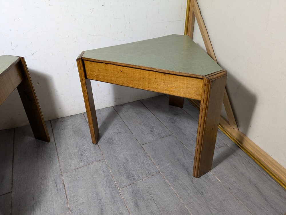 Vintage Set of 3 Mid Century Modern Triangular Wood Stacking Nesting Tables