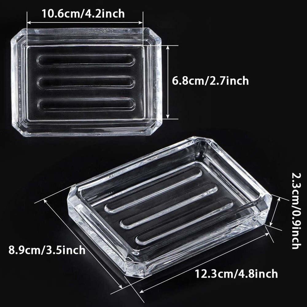 2-Pack Glass Bar Soap Dish, Decorative Saver Tray for square, Clear