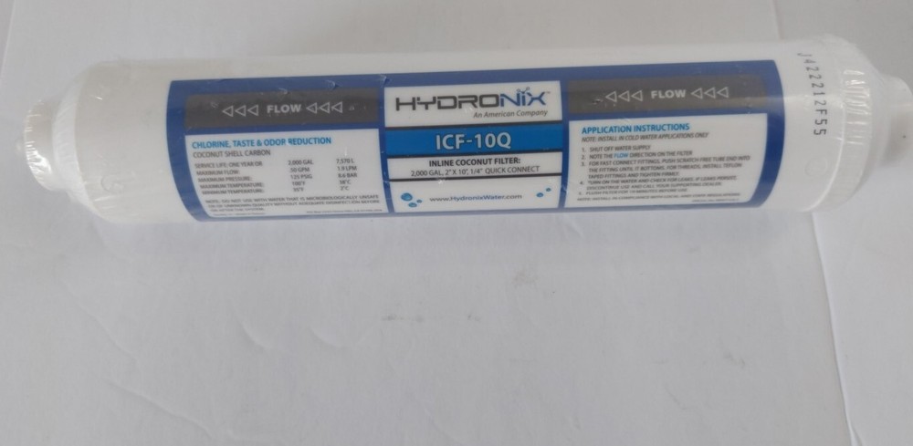 Hydronix ICF-10Q Inline Coconut Carbon Water Filter 1/4 Quick Connect