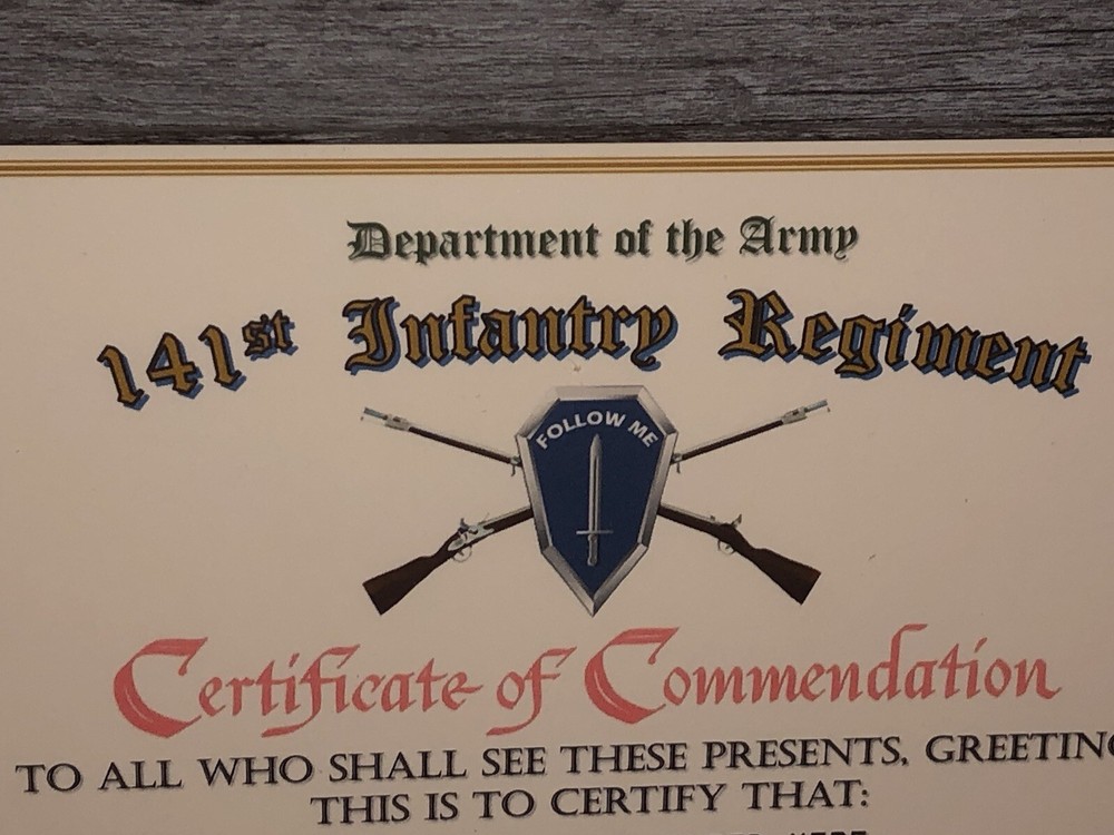 141ST INFANTRY REGIMENT / COMMEMORATIVE - CERTIFICATE OF COMMENDATION