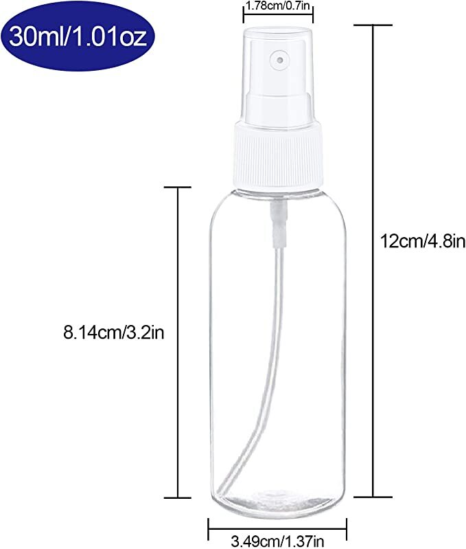 30/60ML Travel Spray Bottle Plastic Transparent Perfume Empty Atomizer USA