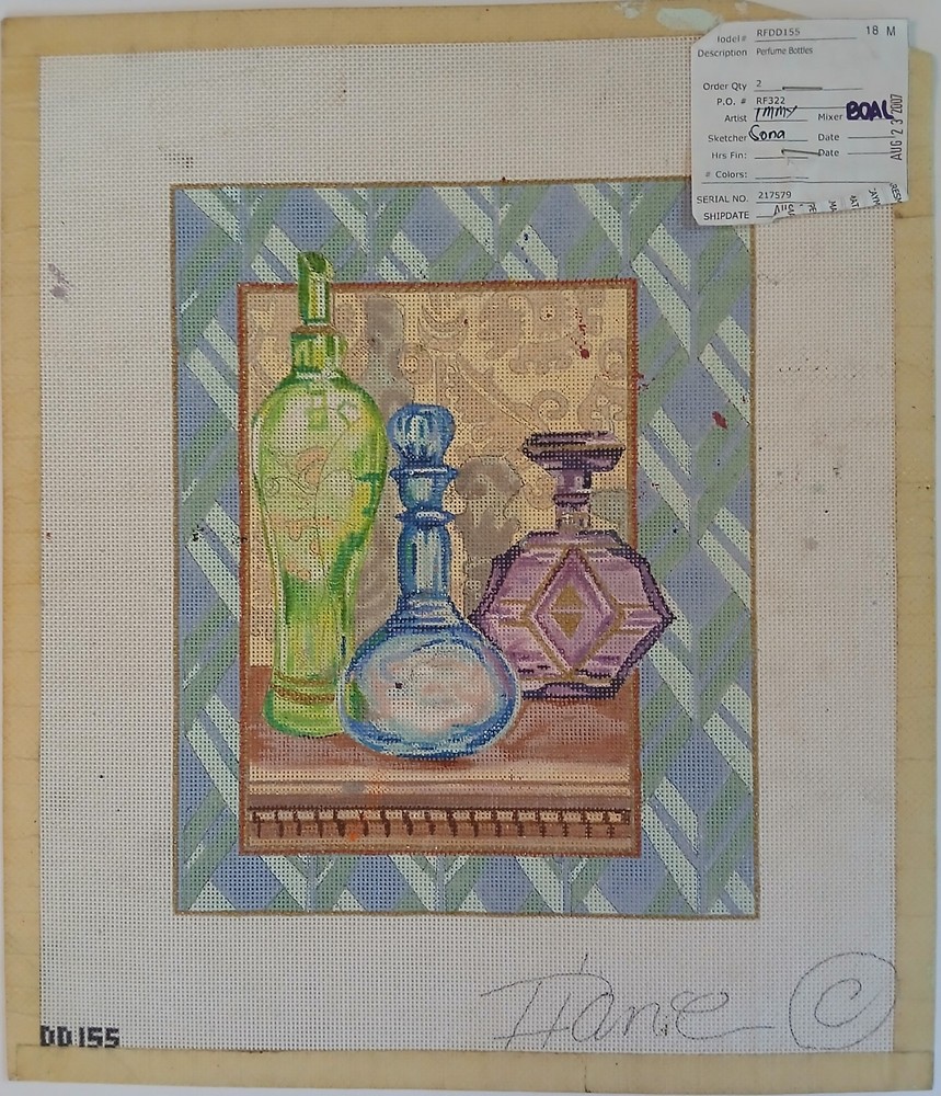 Rishfeld Designs Perfume Bottles Dirks Hand Painted Needlepoint Canvas **READ**