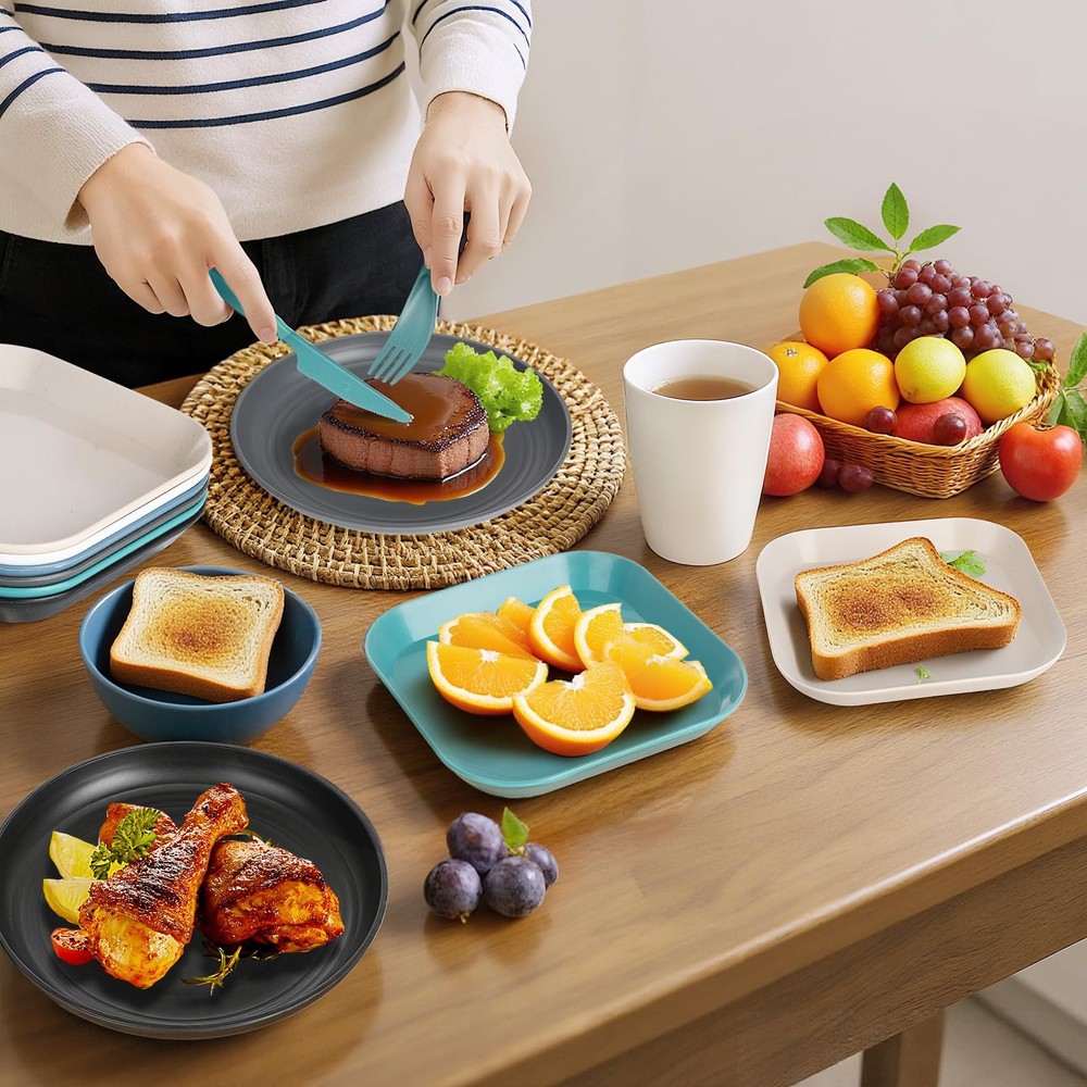 66 Pcs Wheat Straw Dinnerware Sets, Unbreakable Dinnerware Set, Reusable Whea...