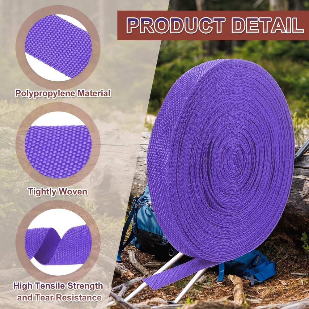 Nylon Webbing Strap, 22 Yards x 3/4" Polypropylene Flat Webbing Strap (Purple)