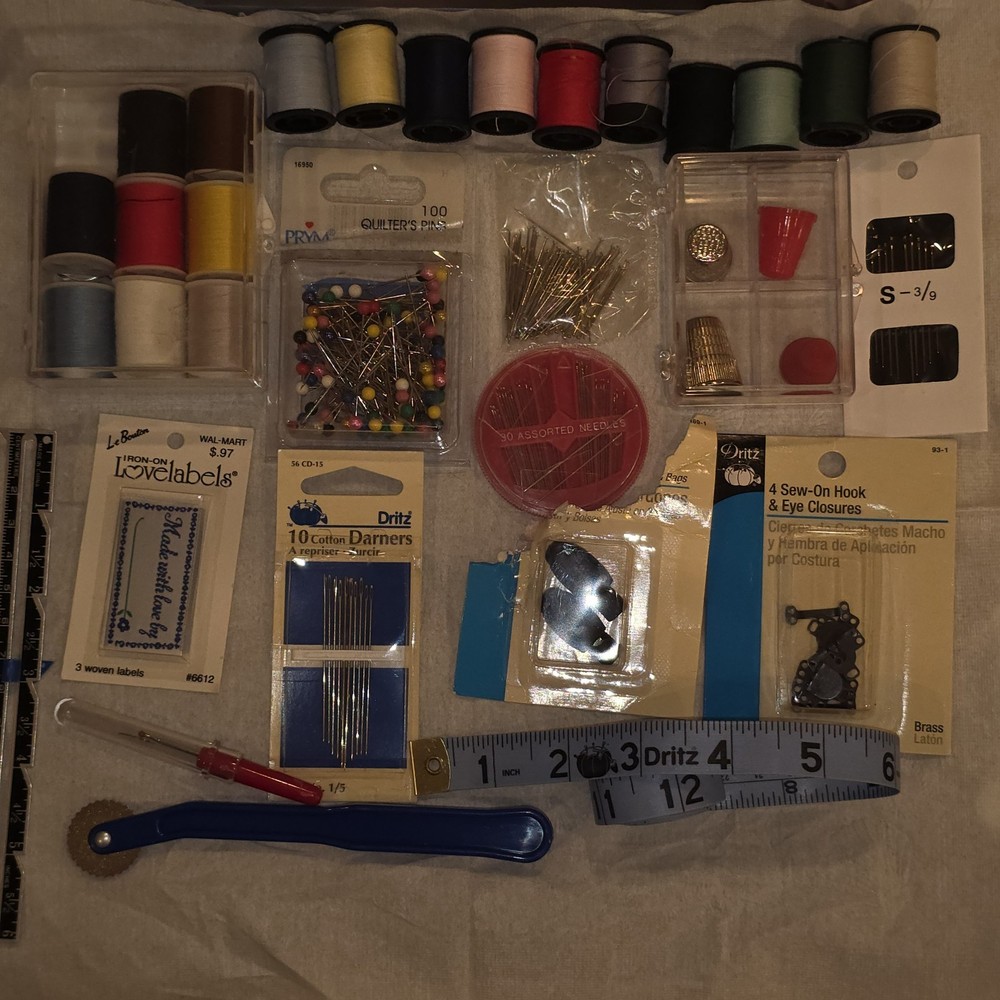 Mixed lot sewing notions beginner Dritz misc supplies thread pins needles