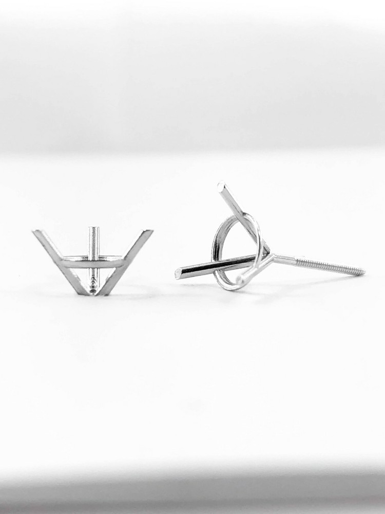 950 Platinum Stud Earring Finding Mounting Setting Round 3-Prong Martini Screw