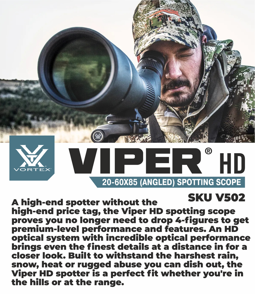 Vortex Optics Viper HD 20-60x85 Angled Spotting Scope with CD Hat and Pen Bundle