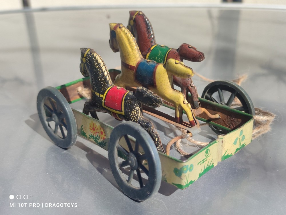 VINTAGE TOY MECHANICAL HORSES ''ТРОЙКА'' PULL PUSH POWERED BULGARIA SOVIET ERA