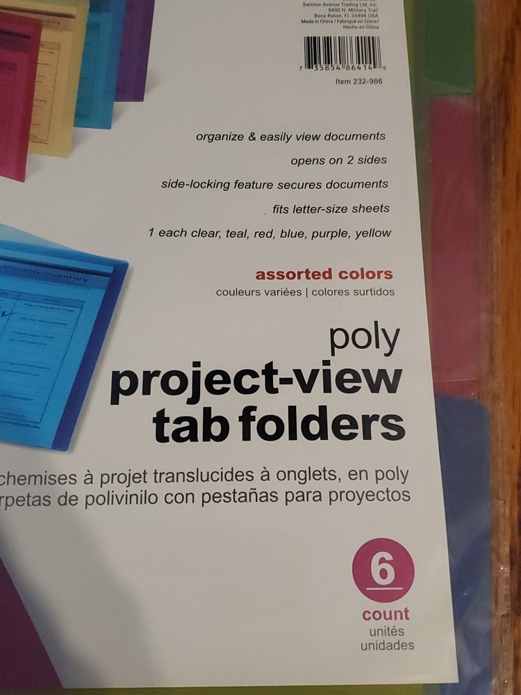 5 - Poly Project Jackets Translucent Assort Color Letter Size Folder 6ct Packs
