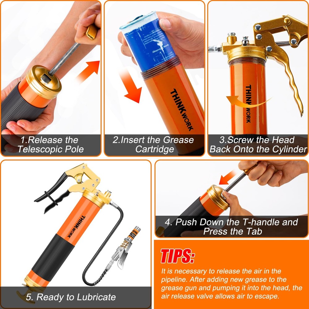 THINKWORK 8000 PSI Professional Heavy Duty Grease Gun Kit
