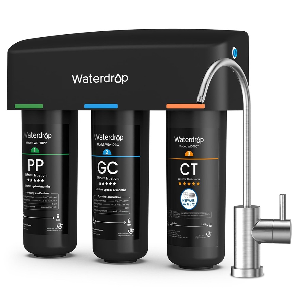 Waterdrop TSB 3-Stage High Capacity Under Sink Water Filter, Reduces PFAS/PFOA