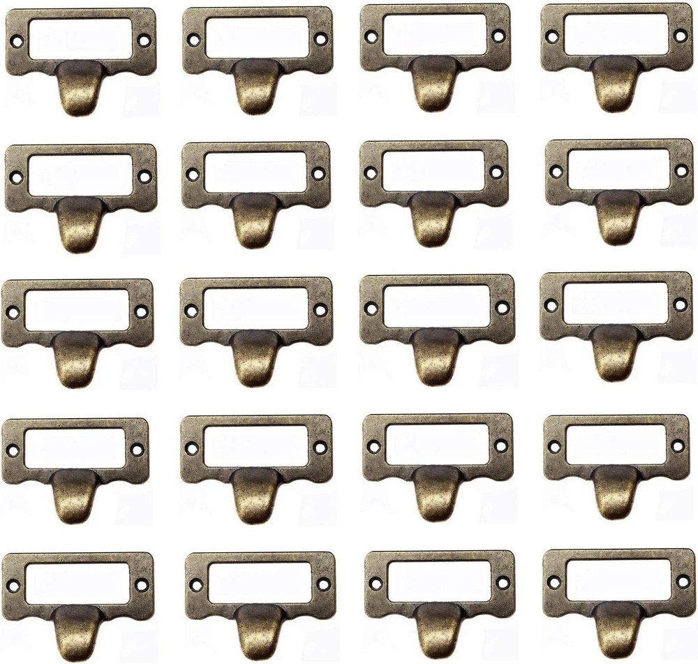 20 Pack Antique Label Holder Drawer Pull Handles Card Frame Cabinet Hardware
