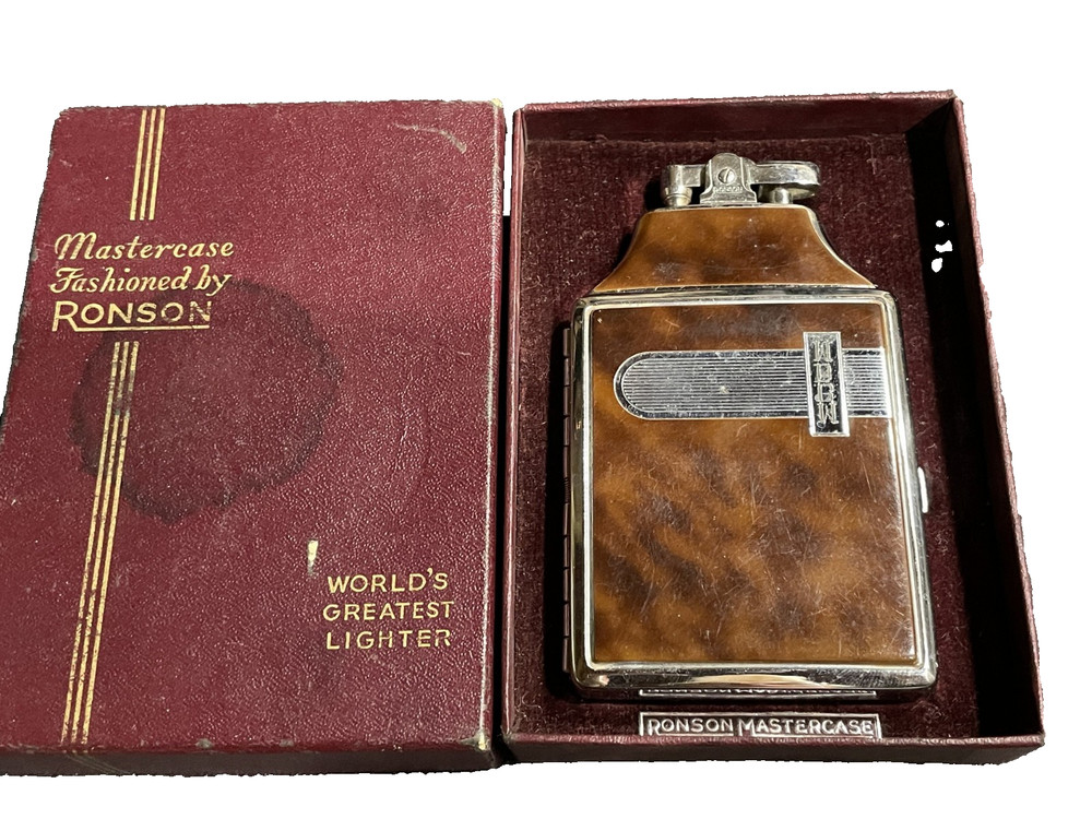 RONSON Mastercase Lighter & Cig Case Combo. SHABBY BOX, NOT WORKING. Vintage.