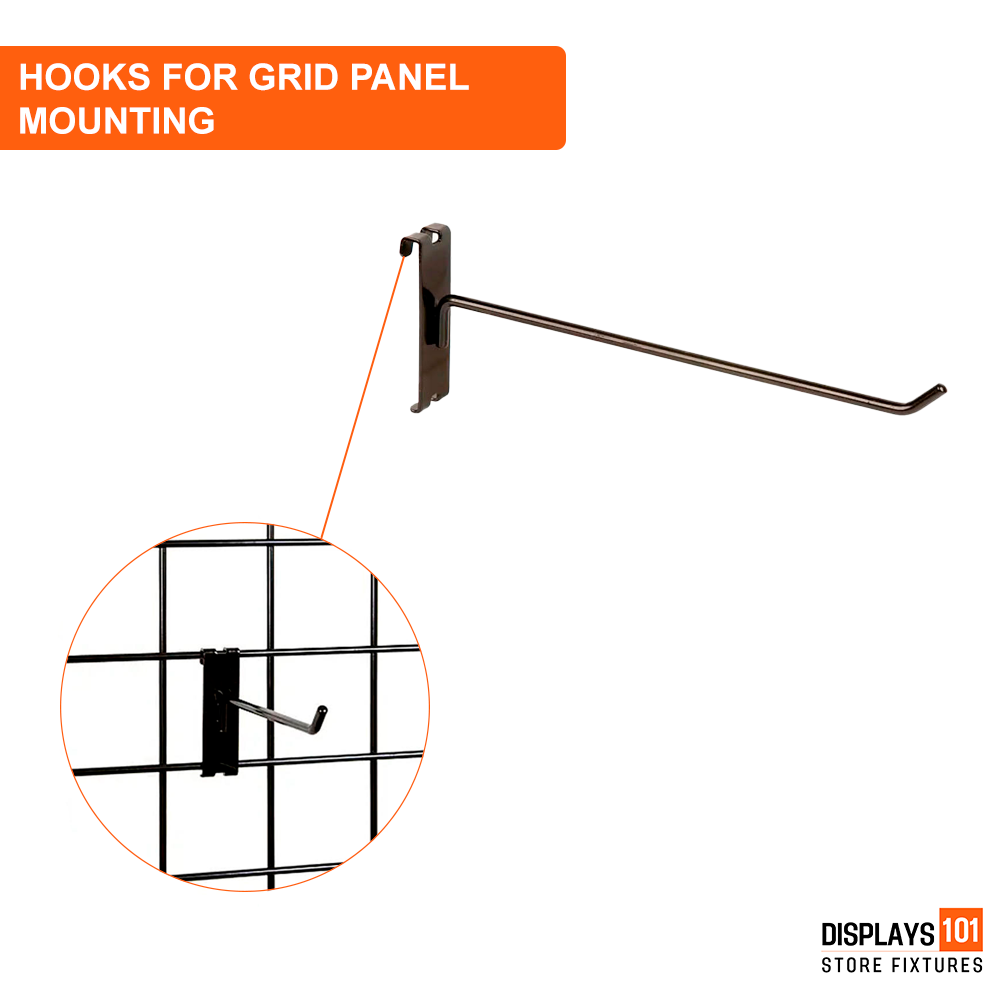 10" Gridwall Hooks - Black Hooks For Grid Panel Displays - NEW