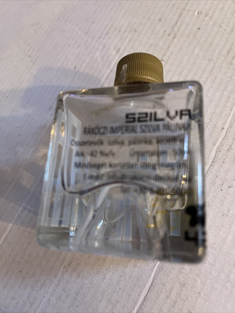 Unusual Small Squared EMPTY Glass Palinka Liquor bottle