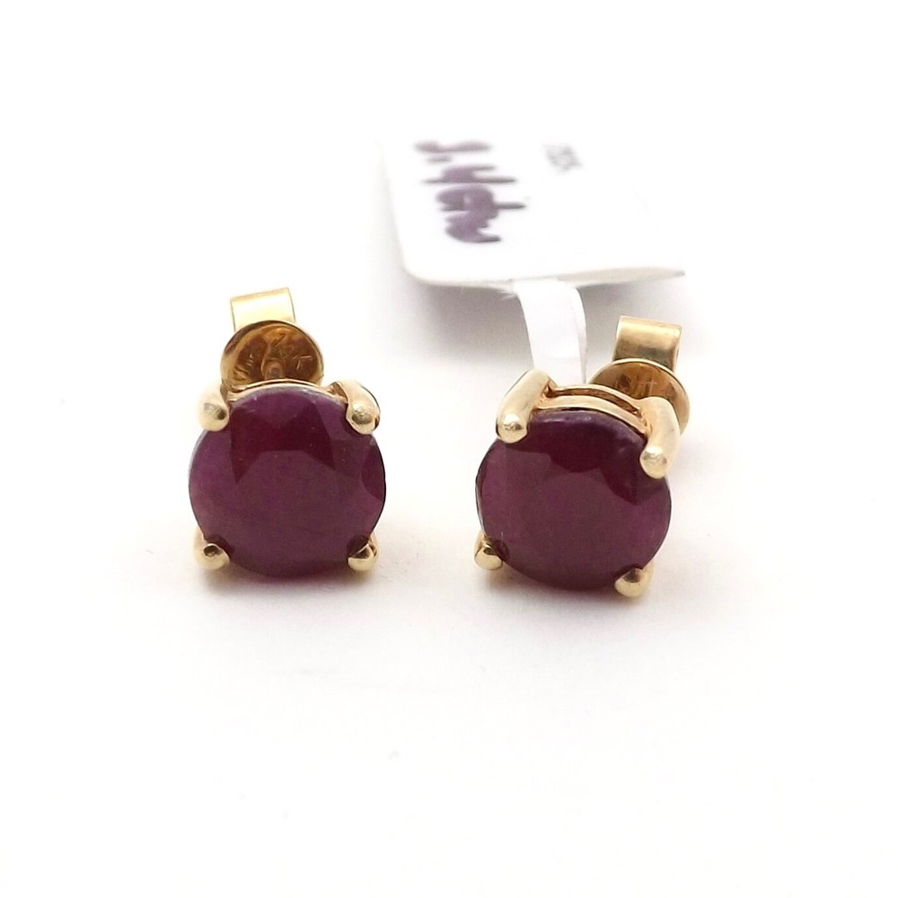 14k Gold 7mm Setting Stud Earrings Natural Ruby July Birthstone New with Tags