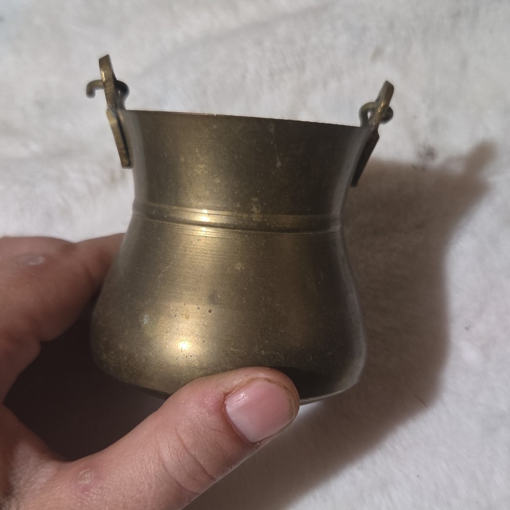 Brass Bowl with Handle Brown Indian Vessel