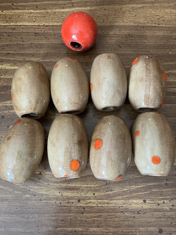 Vintage Large Ceramic Macrame Beads Set Of 9