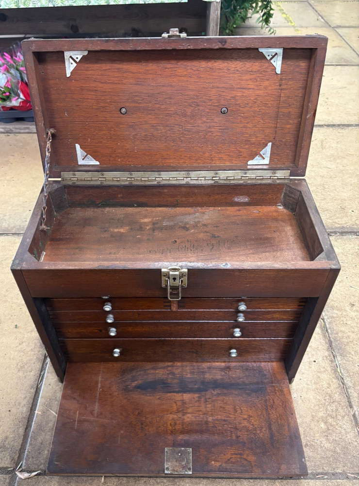 Antique Mahogany Engineers Toolbox/Cabinet - no key.