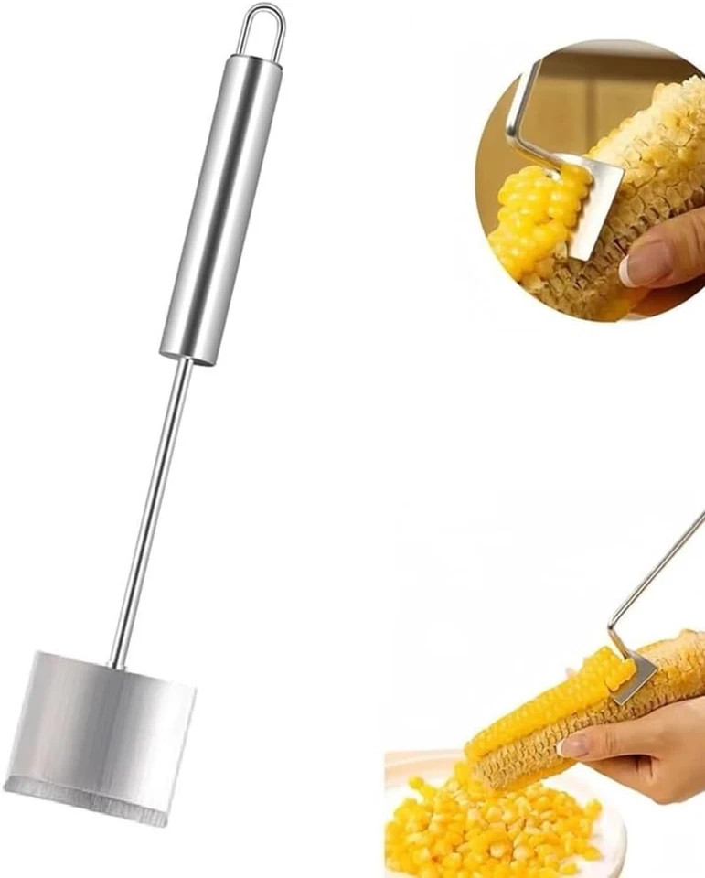 2PC Corn Peeler Stainless Steel Corn Cob Stripping Tool w/ Hook Long Handle Corn