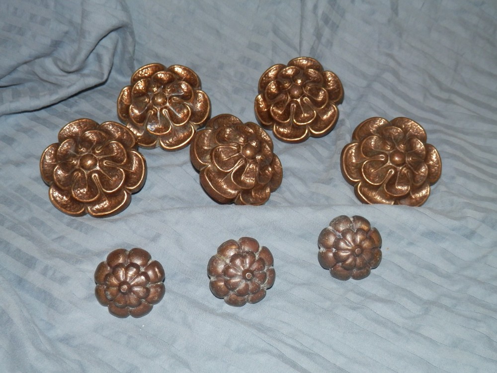 vintage flower shape Drawer Pull handles knobs Plates brass?
