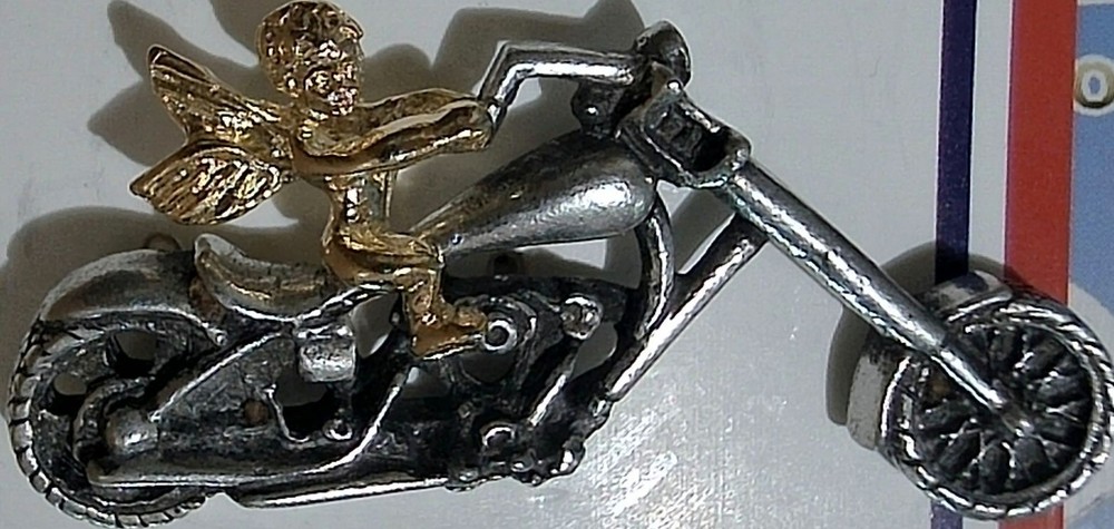 Chopper Motorcycle Angel Pin Two Tone