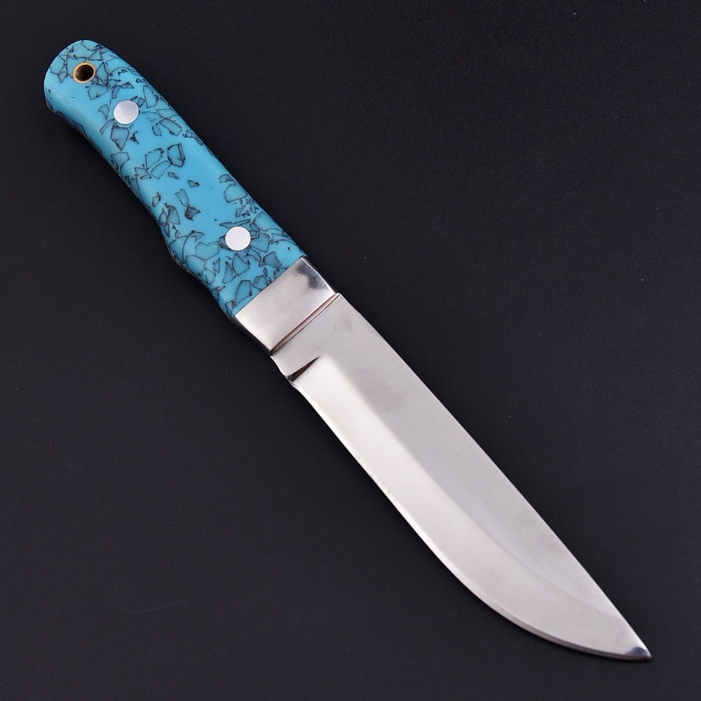 Handcrafted Fixed Blade Drop Point Hunting Knife Turquoise Handle