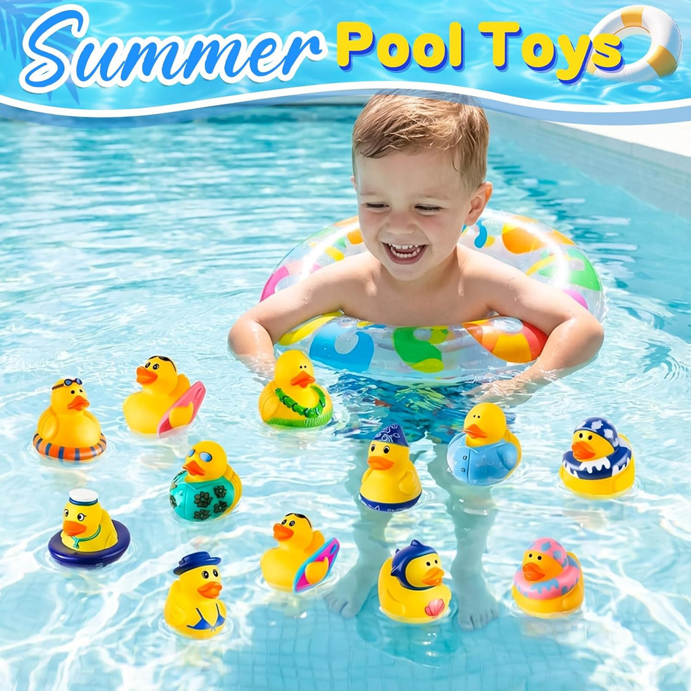 24 Pcs Summer Rubber Ducks Set for Beach, Bath, and Pool Fun