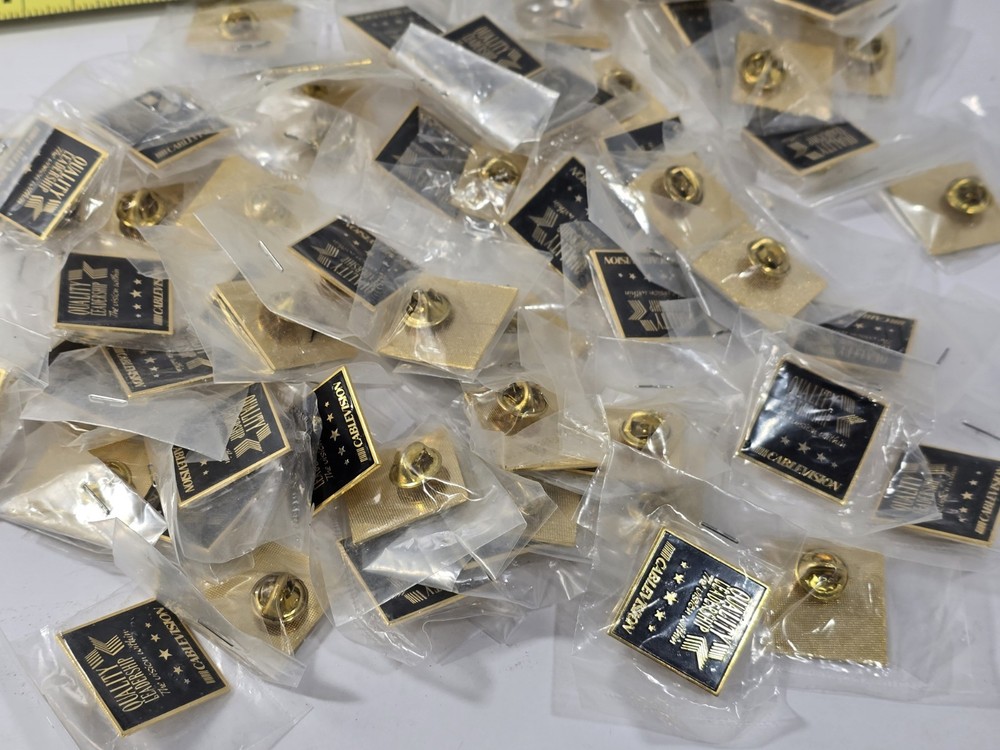 Cablevision Quality Leadership Pinback Button Black On Gold Tone