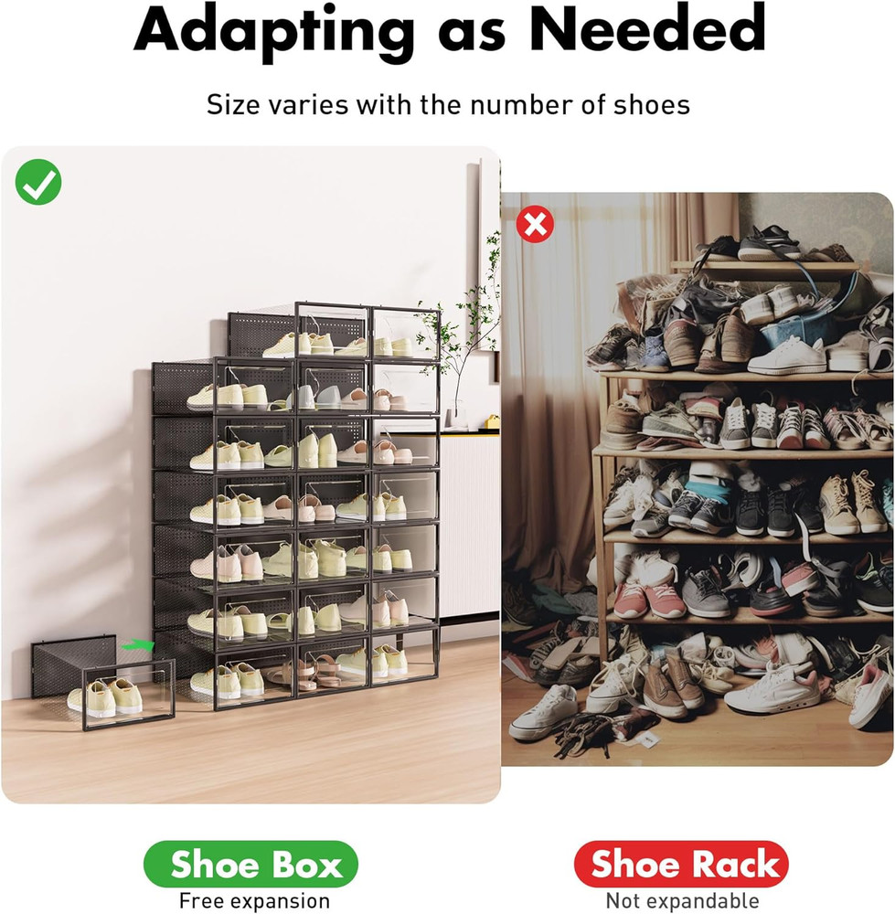 Shoe Storage Box, 15 Pack Clear Plastic Stackable Shoe Organizer for Closet, Int