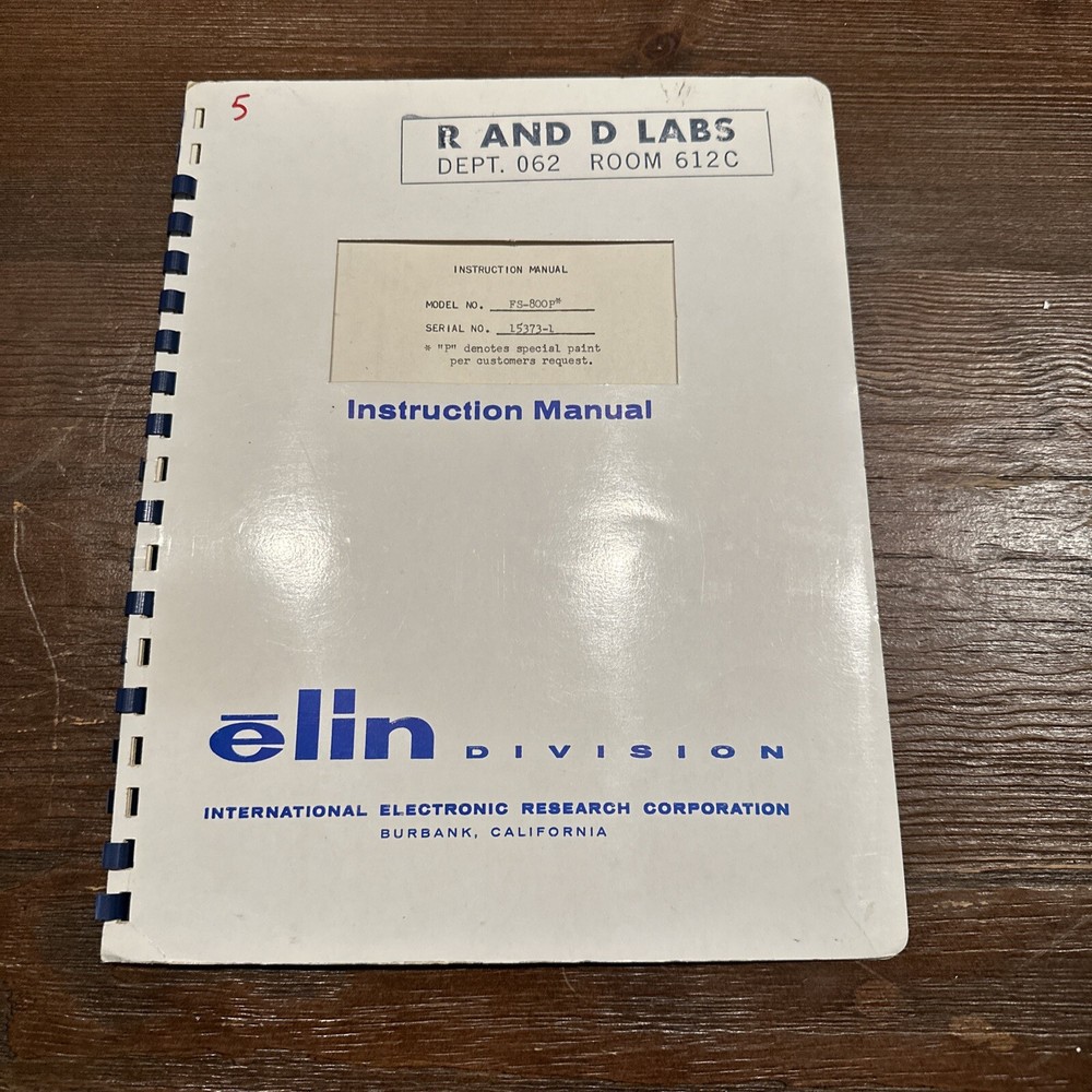 Elin Division Model FS-800P Instruction Manual