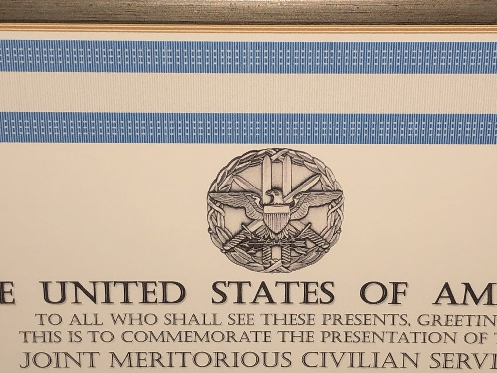 CJCS - JOINT MERITORIOUS CIVILIAN SERVICE COMMEMORATIVE CERTIFICATE ~ Type-1