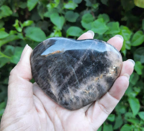 Black Moonstone Heart, Creativity, Intuition, Inner Growth, Grounding