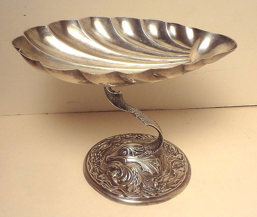 📌e1900's DURGIN STERLING SILVER - (191 GRAMS) - DOLPHIN 6" SHELL COMPOTE - #107