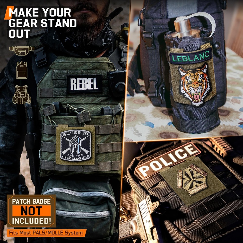 Molle Patch Panel,2/4 Pcs Tactical Hook&Loop Adapter Panel Morale Patch Board...