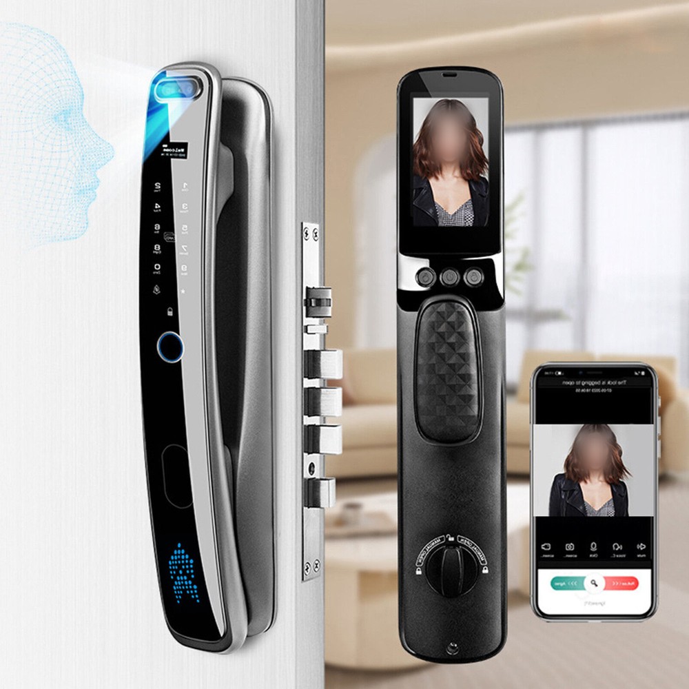 New 3D Face Smart Door Lock Security Camera with Fingerprint Password Keypad