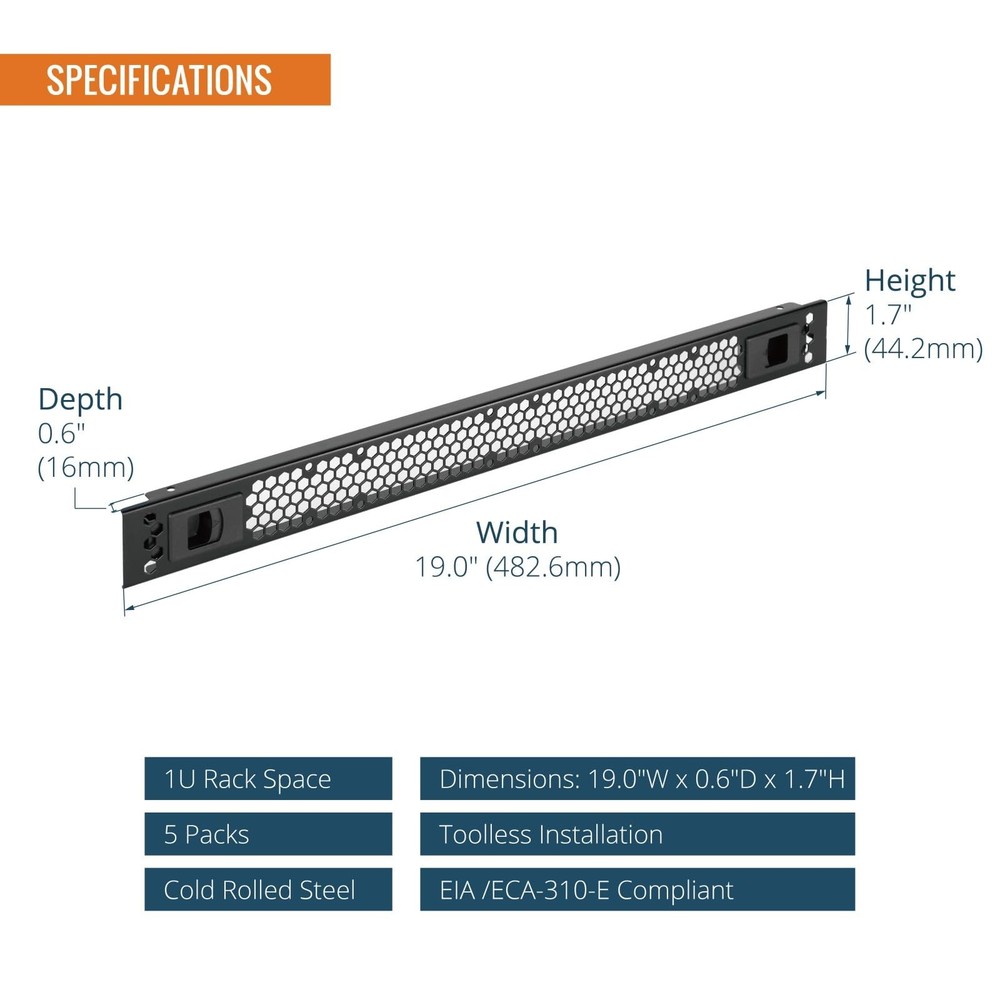 5 Pack 1U Rack Perforated Blank Panel Cold Rolled Steel For 19in Server Rack