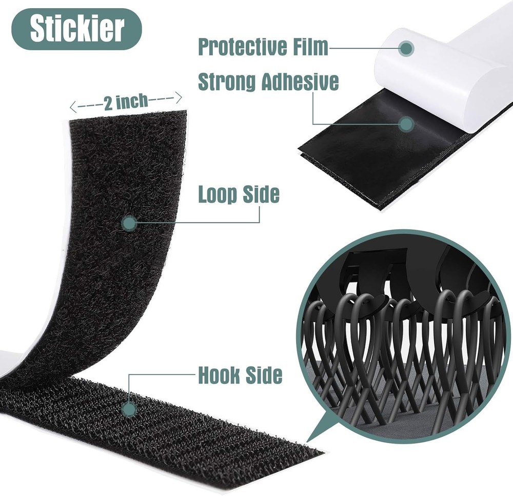 Black 27Ft Hook and Loop Tape - Durable, Easy-to-Use Adhesive Fastener Rolls